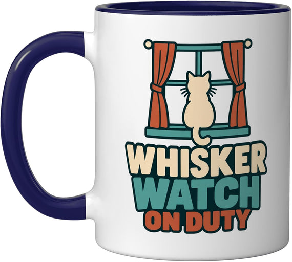Whisker Watch On Duty Cat Window Observer Feline Lover Ceramic Mug