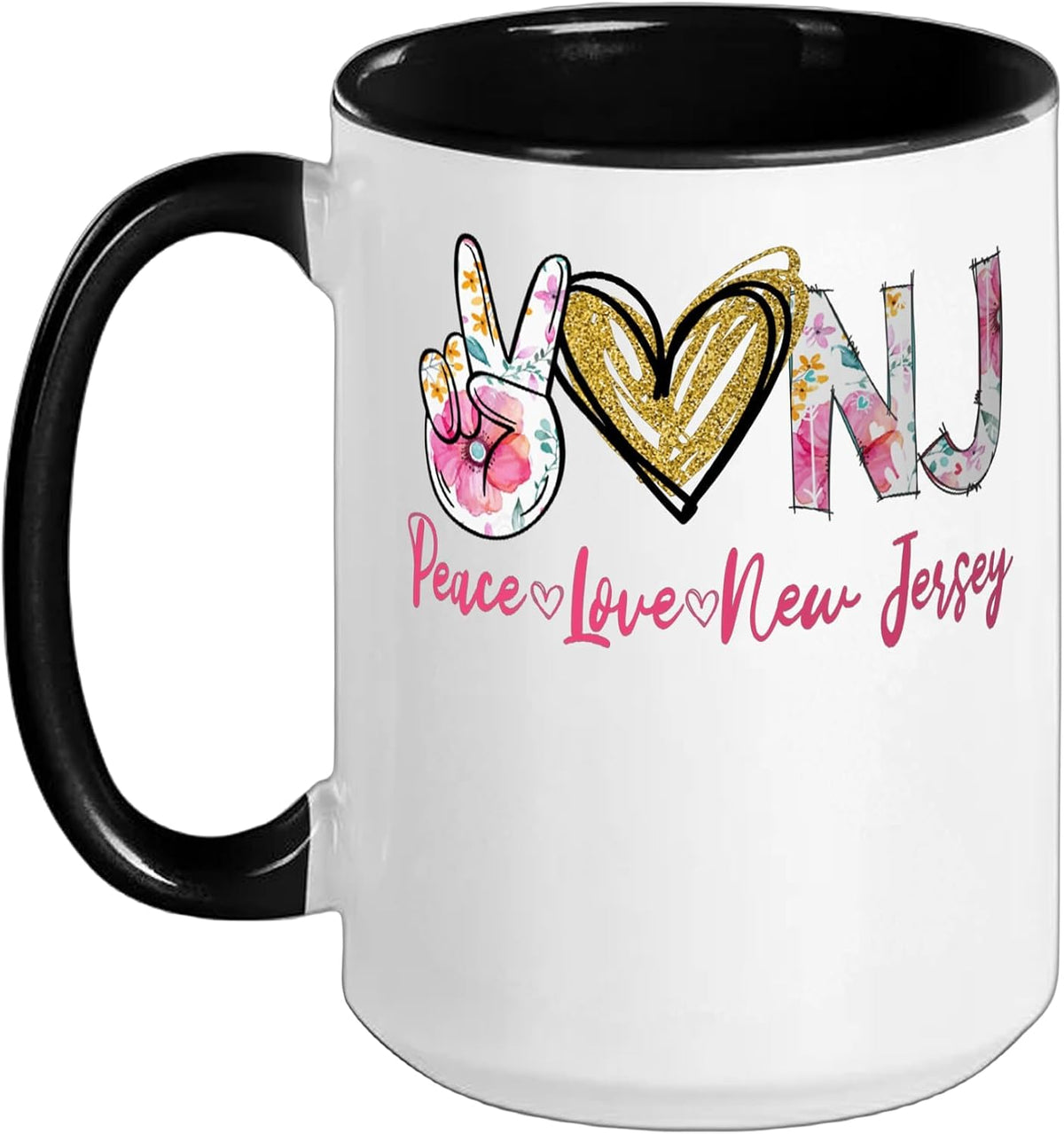 Peace Love New Jersey Floral Vintage New Jersey Pride Ceramic Mug