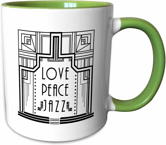 B&W Art Deco Design- Love Peace & Jazz Ceramic Mug