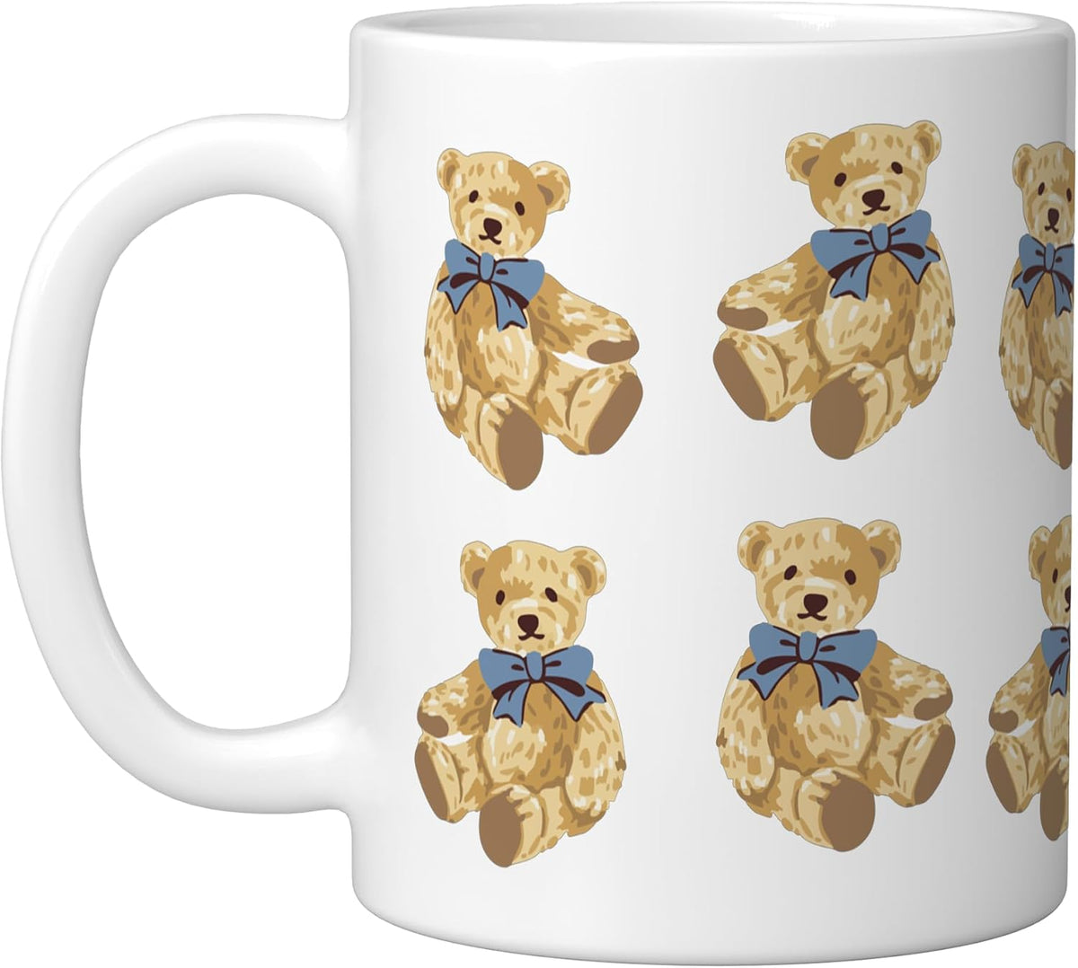Coquette Teddy Bear Blue Bow Pattern Ceramic Mug