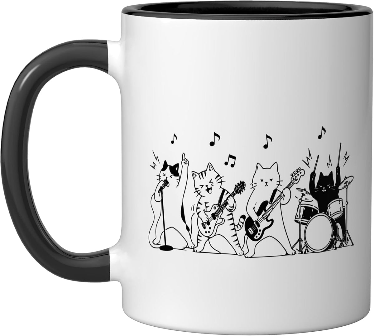 Cat Rock Band Guitar Bass Drums Singer Music Lover Ceramic Mug