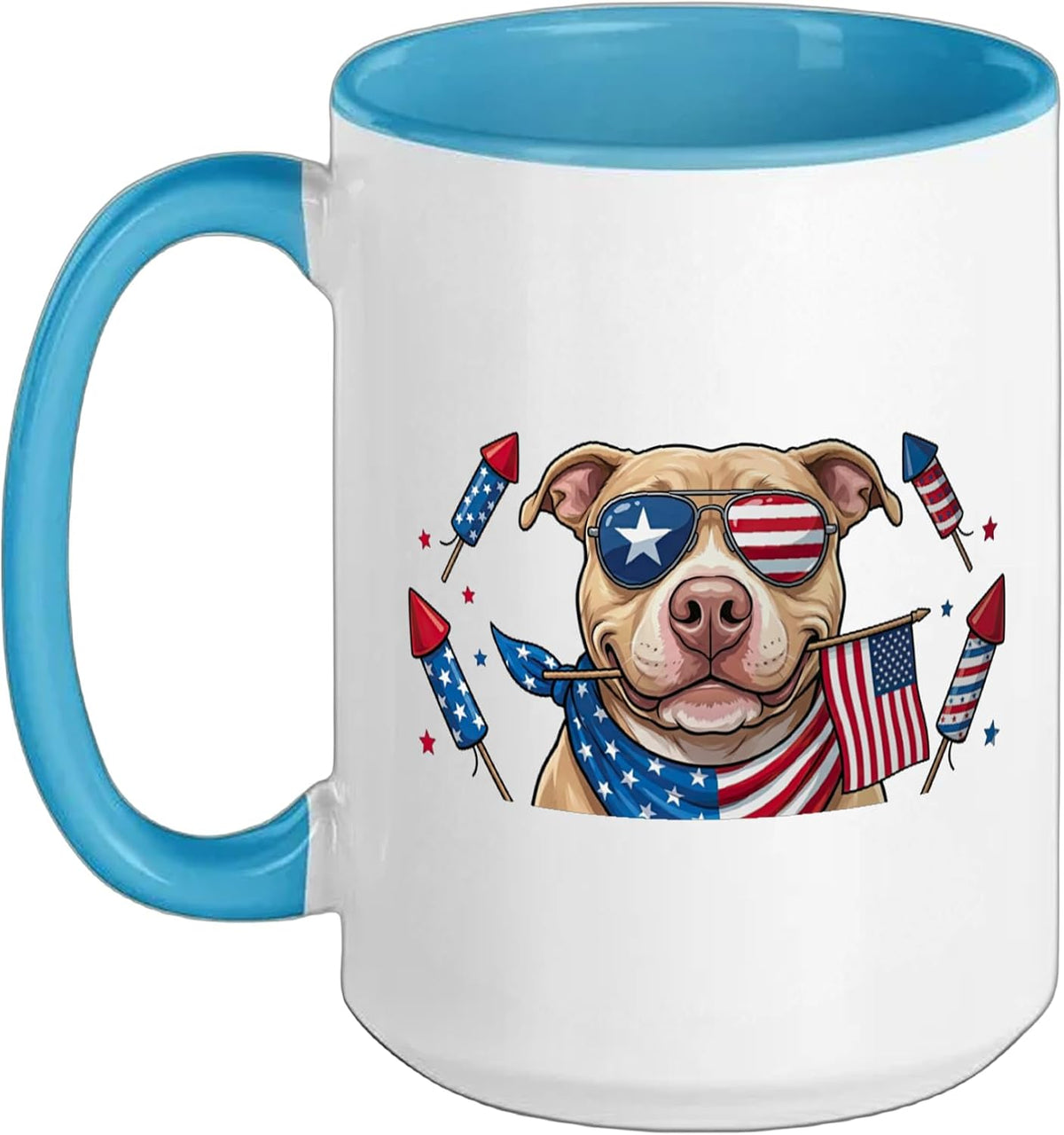 Funny Pitbull Dog American Usa Flag Memorial Day 4th Of Ceramic Mug