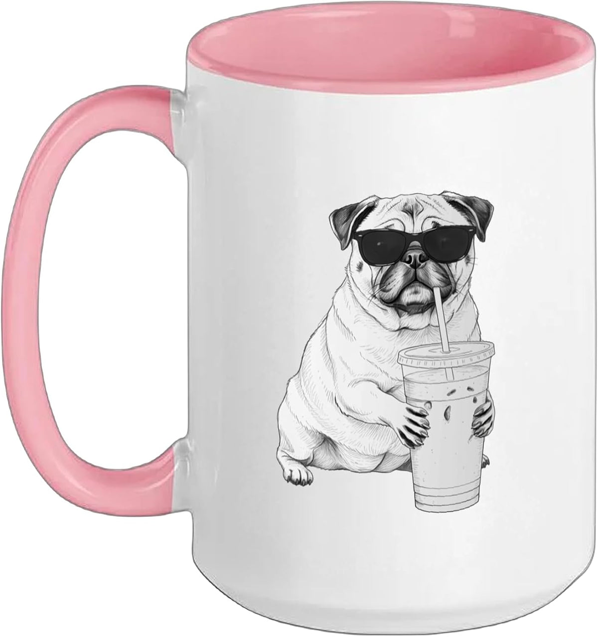 Pug Iced Coffee Lover Funny Pug Drinking Iced Coffee Ceramic Mug