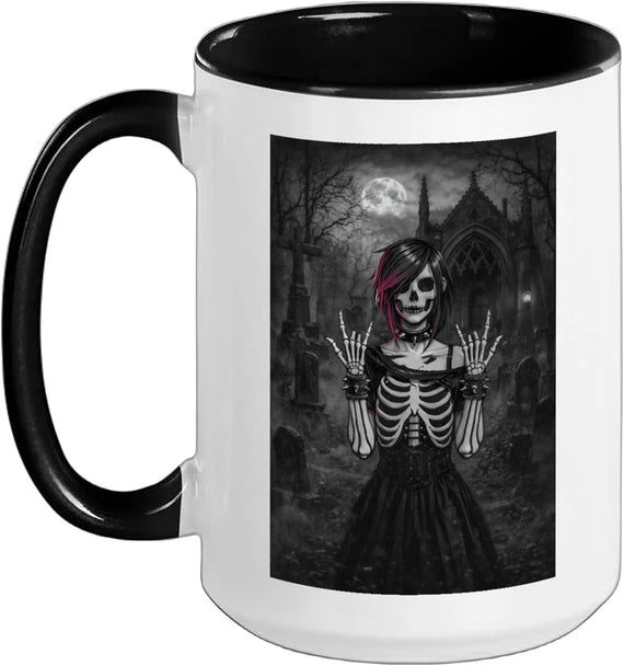 Skeleton Goth Girl Rocker Emo Punk Grunge Meme Halloween Ceramic Mug