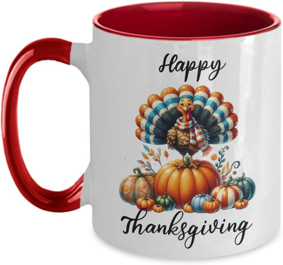Cute Watercolor Turkey With Pumpkins Ceramic Mug