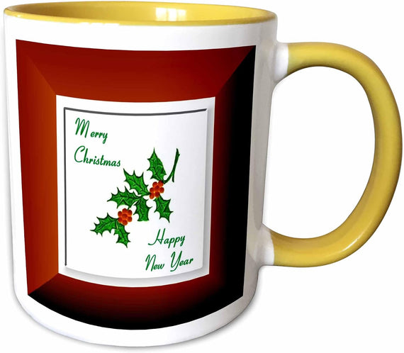 Christmas Holly Merry Happy New Year All Ceramic Mug
