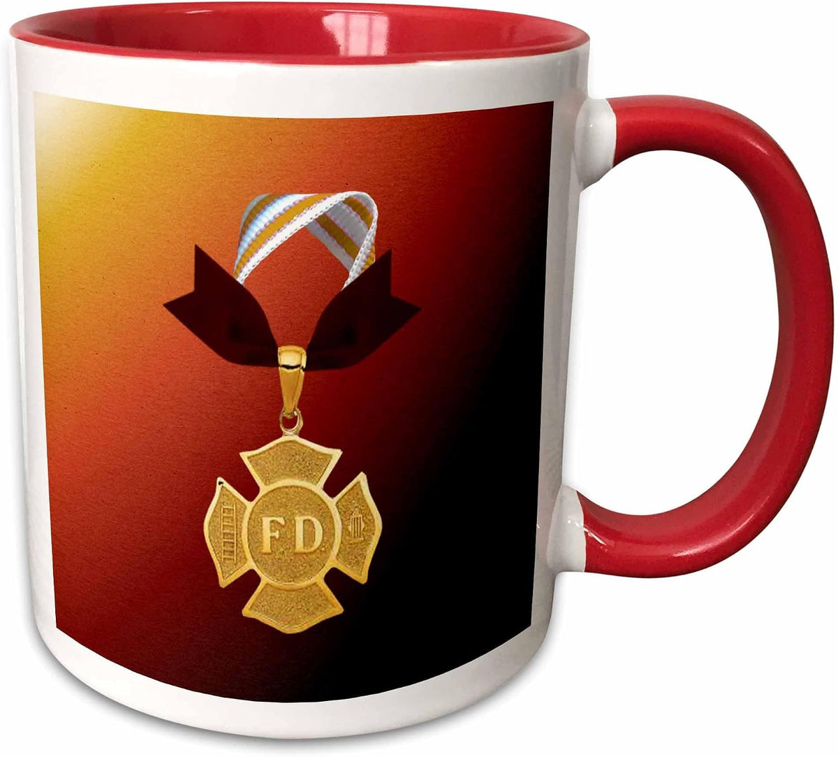 Gold Fire Department Emblem, Ribbon, Ladder Ceramic Mug