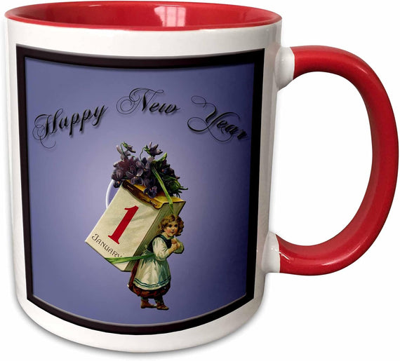 Happy New Year Girl Carrying Calander Ceramic Mug