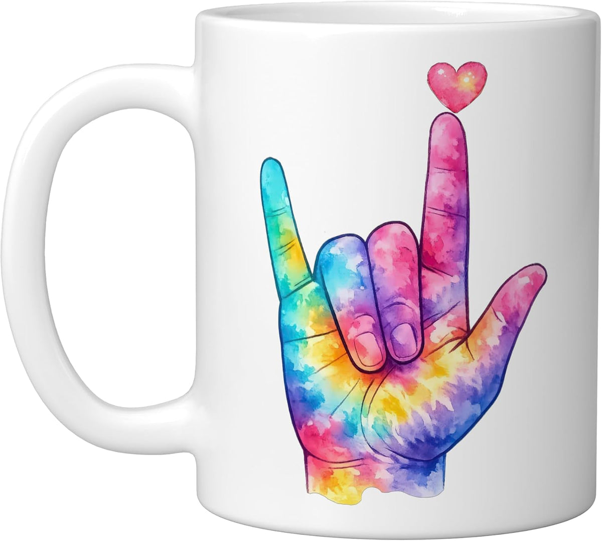 Rainbow Tie Dye Asl I Love You Sign Fingerspelling Ceramic Mug