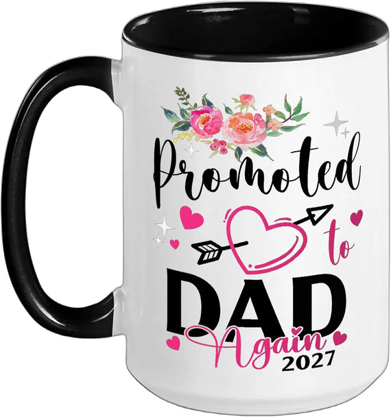 Promoted To Dad Again Est 2027 Hearts Christmas Ceramic Mug