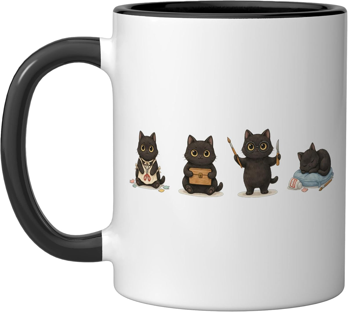 Black Cats Crafting Sewing Painting Cute Kittens Ceramic Mug