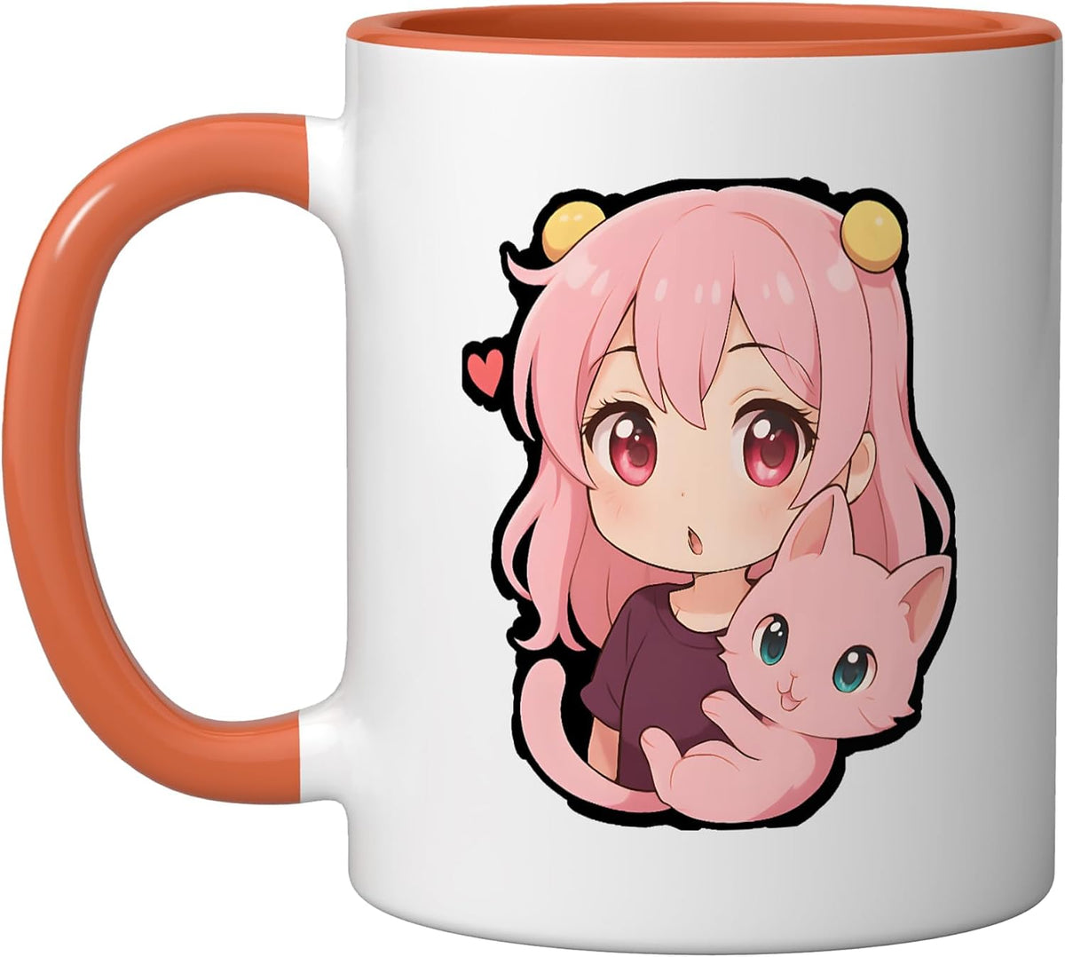 Cute Anime Girl With Pink Hair Holding Cat Ceramic Mug