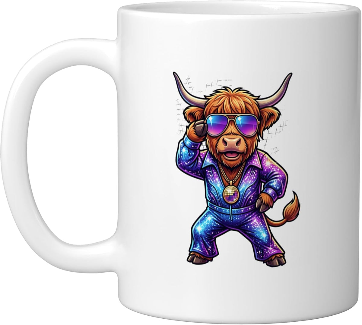 Highland Cow Disco Ball Dance Club Disco Dancing Party Ceramic Mug