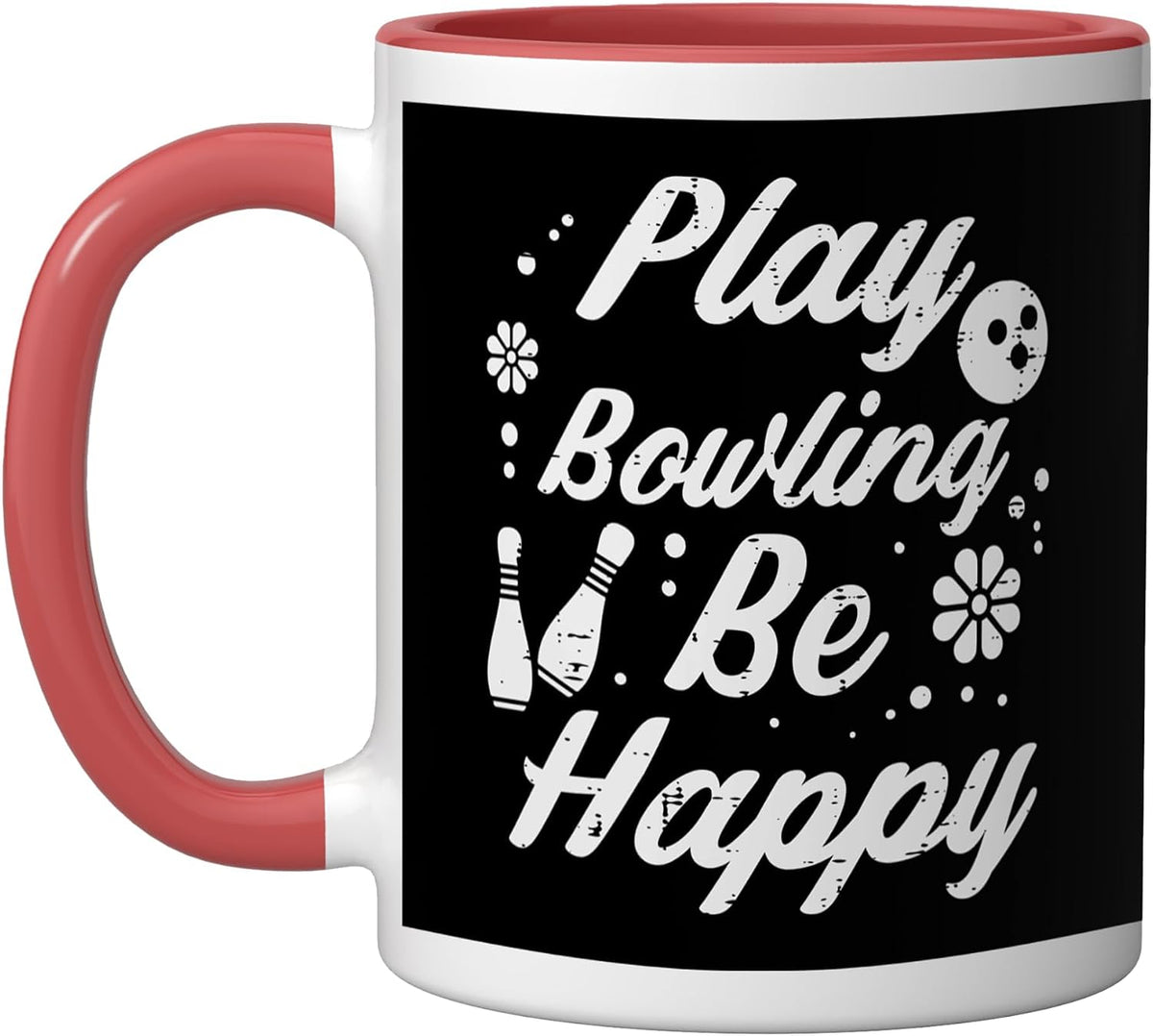 Play Bowling Be Happy Retro Bowler Women Girls Boys Kids Ceramic Mug