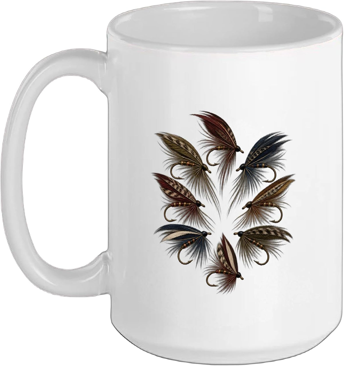 Classic Fly Fishing Lures Fly Tying Trout Angler Ceramic Mug