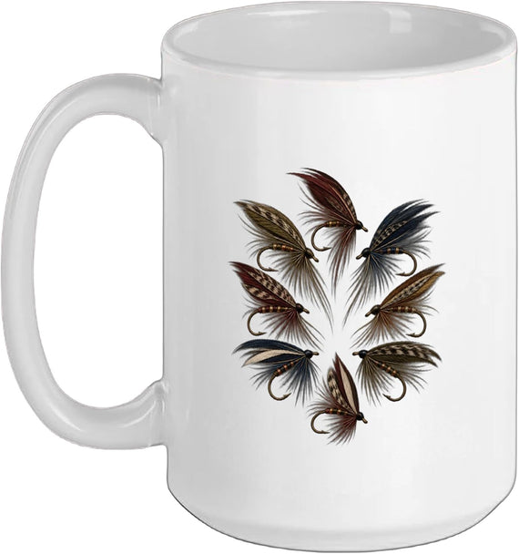 Classic Fly Fishing Lures Fly Tying Trout Angler Ceramic Mug