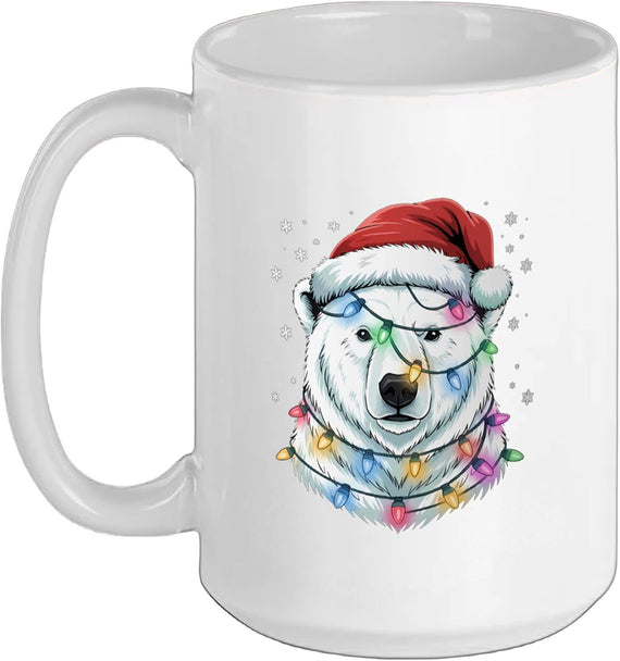 Christmas Lights Polar Bear Santa Cute Xmas Ice Bear Ceramic Mug