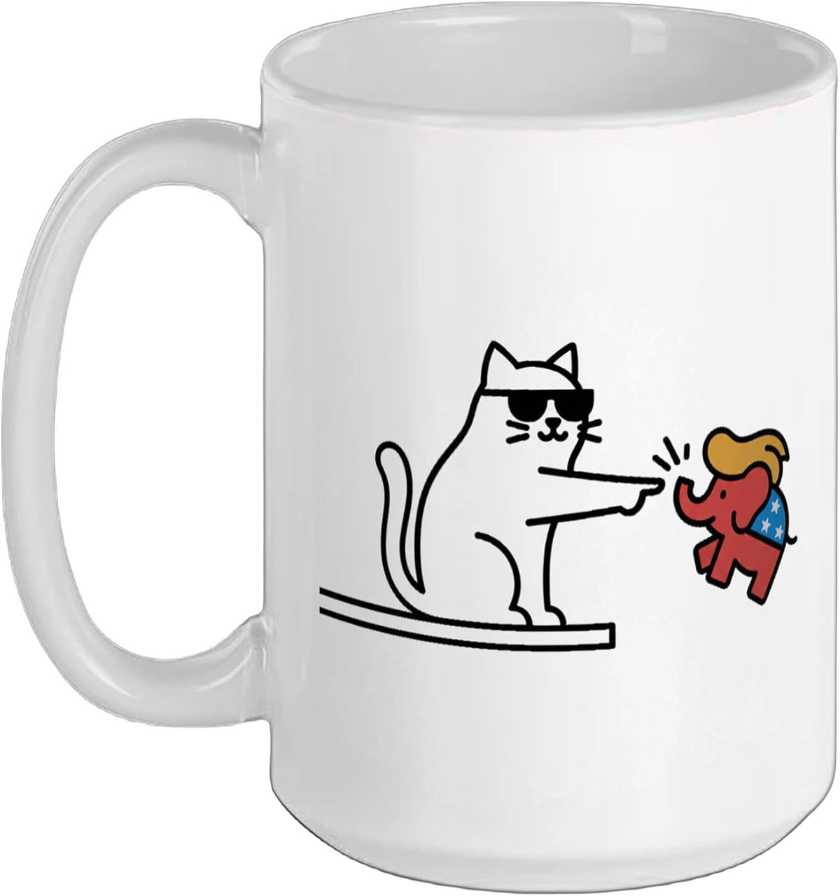 Funny Cat Cartoon - Vs Tiny Elephant Cat Lover Ceramic Mug