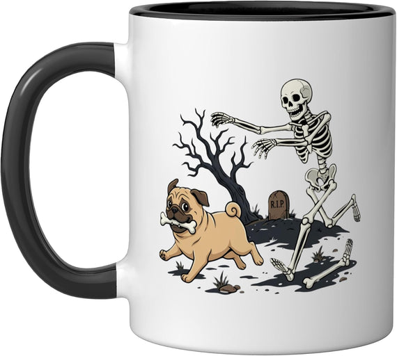 Halloween Skeleton Pug Costume Spooky Season Ceramic Mug