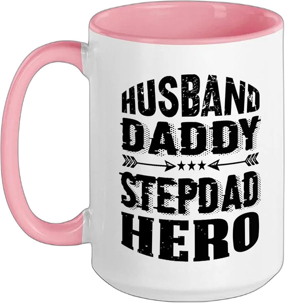 Husband Daddy Stepdad Hero Bold Lettering Ceramic Mug
