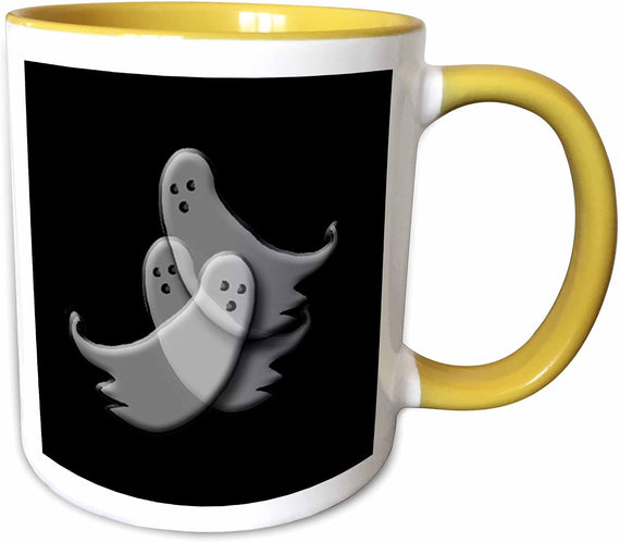 Three White Ghosts Floating on Black Halloween Ceramic Mug