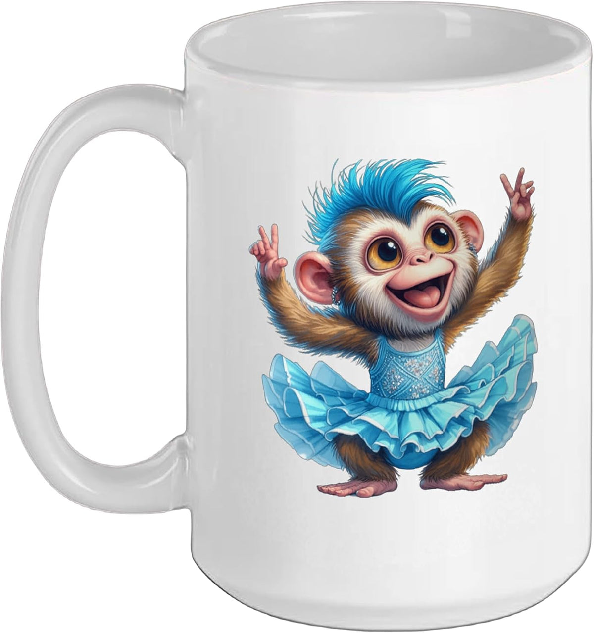 Cute Dancing Baby Monkey Blue Mohawk Tutu Peace Ceramic Mug