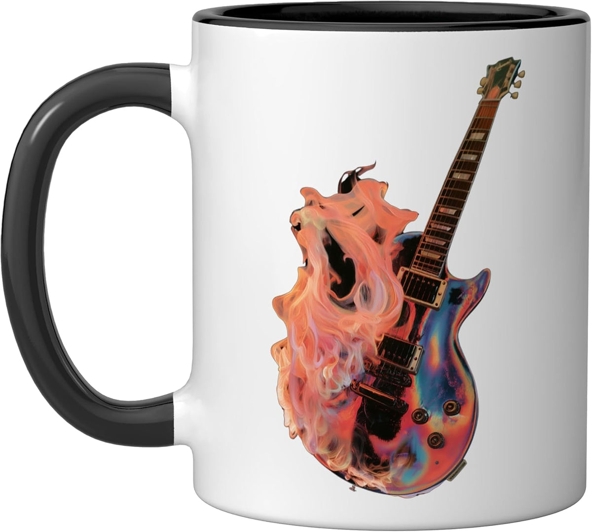 Flaming Electric Guitar Design – Retro Rock Guitar Ceramic Mug