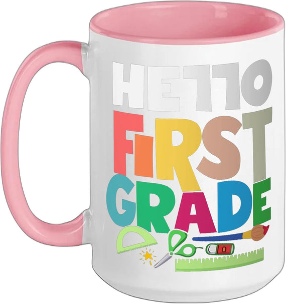 Hello First Grade Colorful Back To School Kids Ceramic Mug