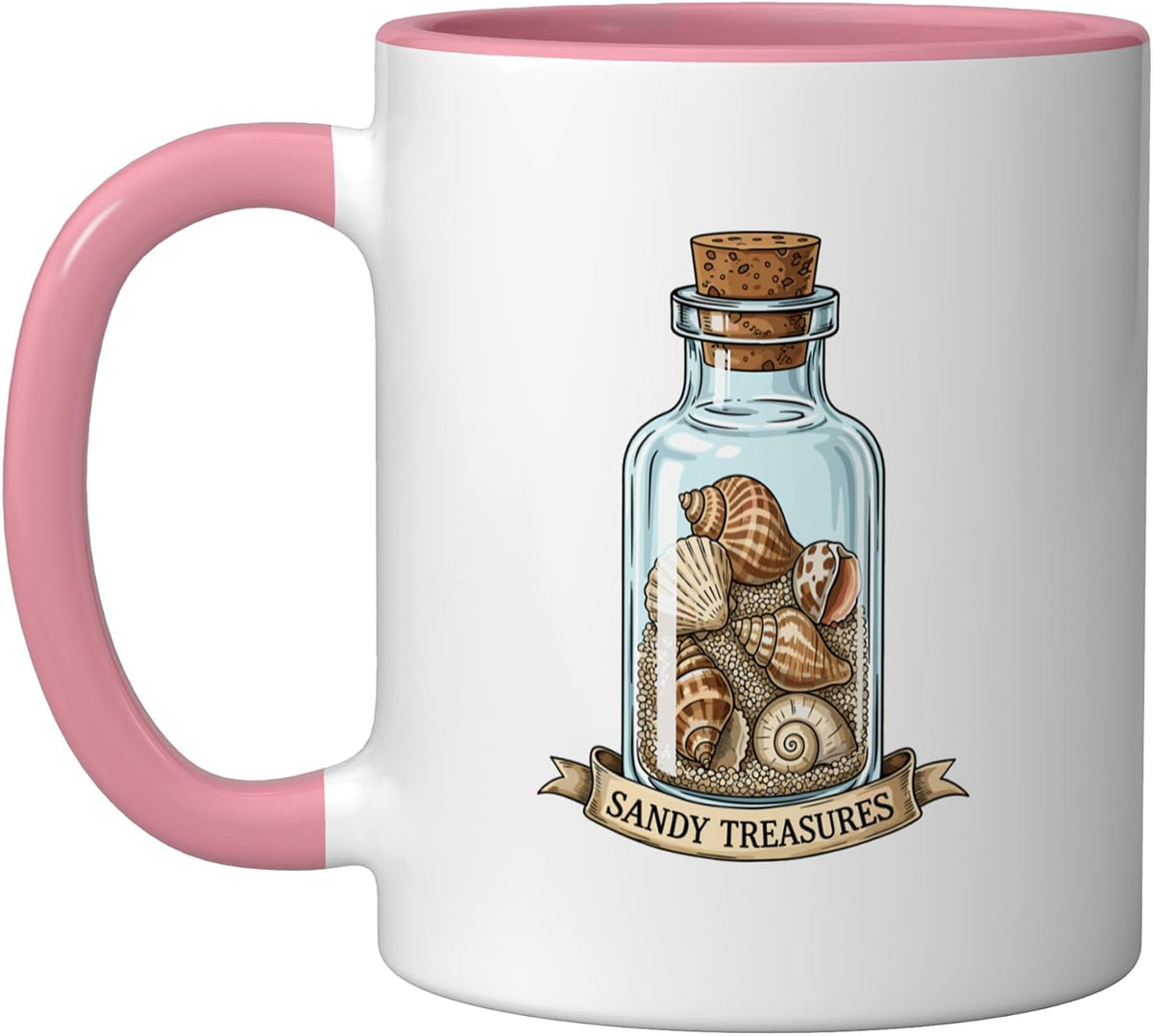 Sandy Treasures Shell Collector Beach Bottle Ceramic Mug
