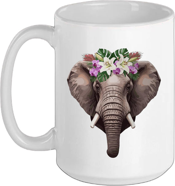 Serene Elephant With Exotic Floral Headdress Ceramic Mug