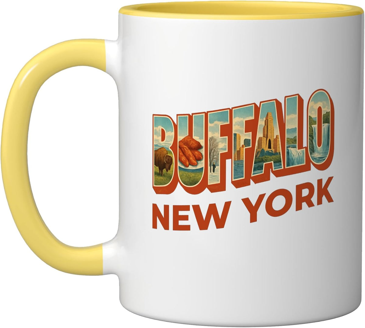 Buffalo New York Famous Icons Inside Retro Typography Ceramic Mug
