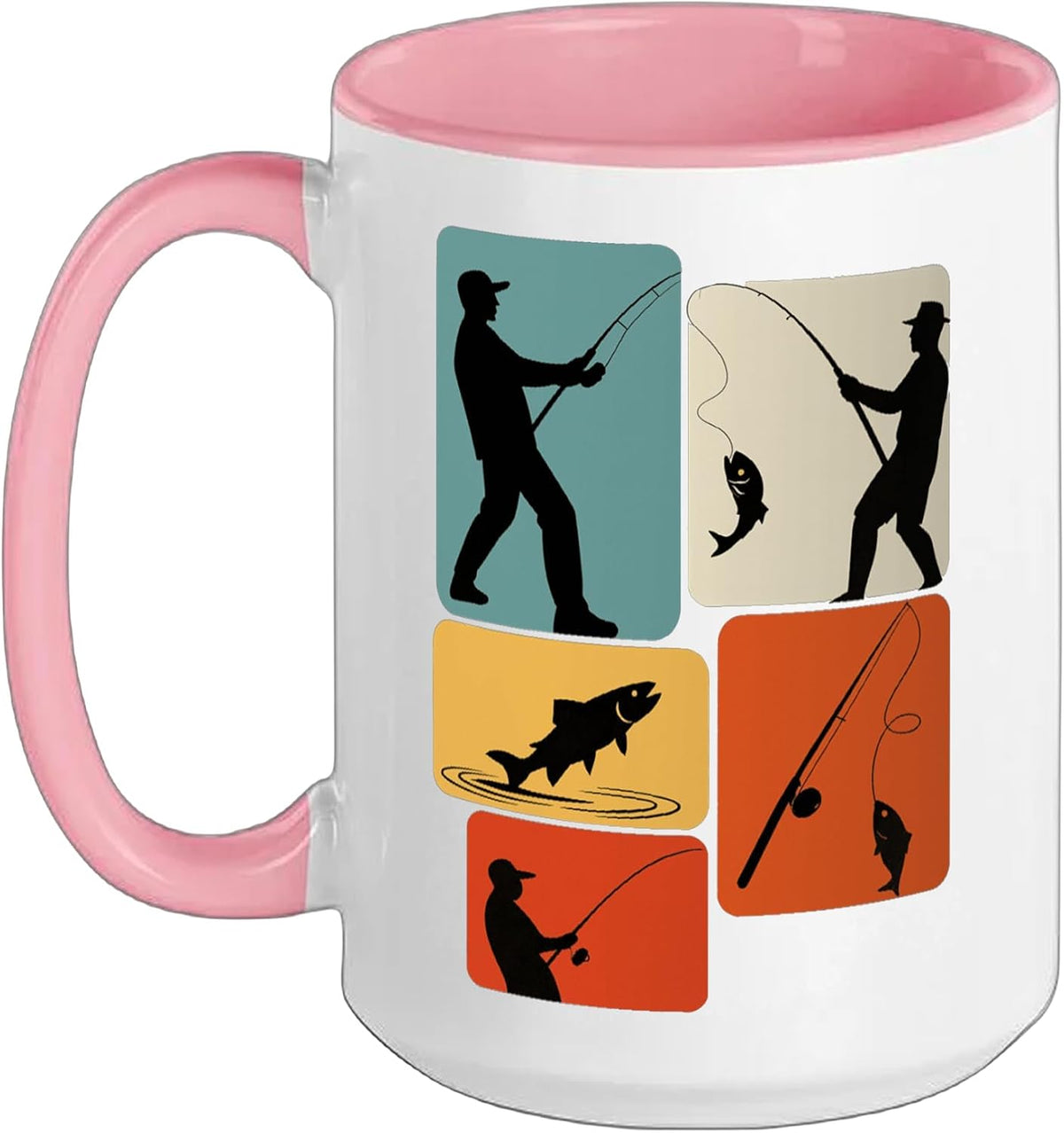 Fishing Silhouette Retro Angler Design Ceramic Mug