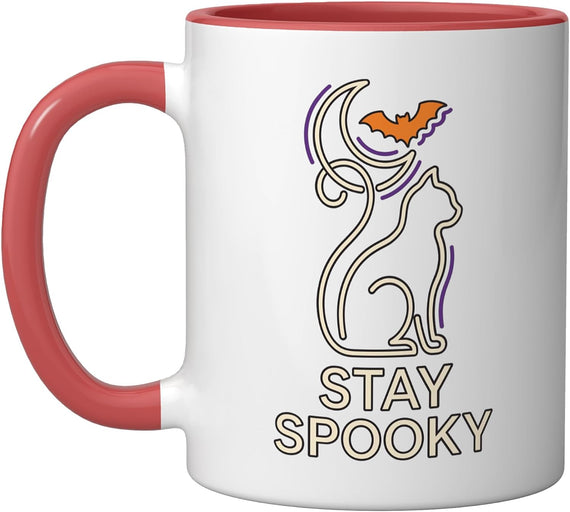 Cat Halloween Crescent Moon Bat Spooky Season Decor Ceramic Mug