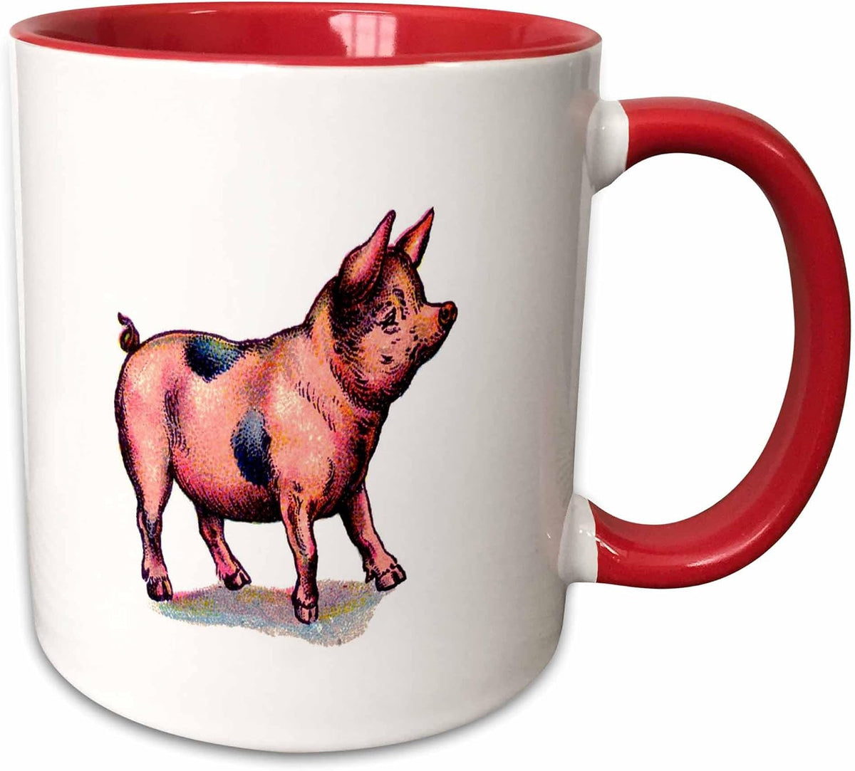 Vintage Pink And Gray Pig Ceramic Mug