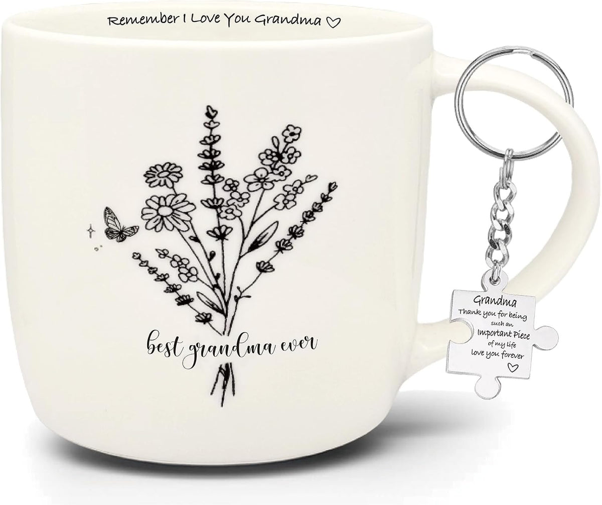 Grandma Gifts, Best Grandma Ever Mug Floral 12 Ounce Ceramic Mug