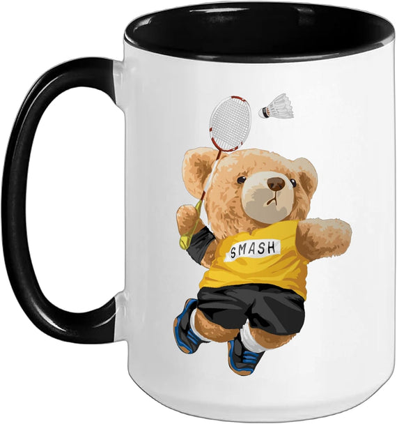 Teddy Bear Playing Badminton Illustration Graphic Designs Ceramic Mug
