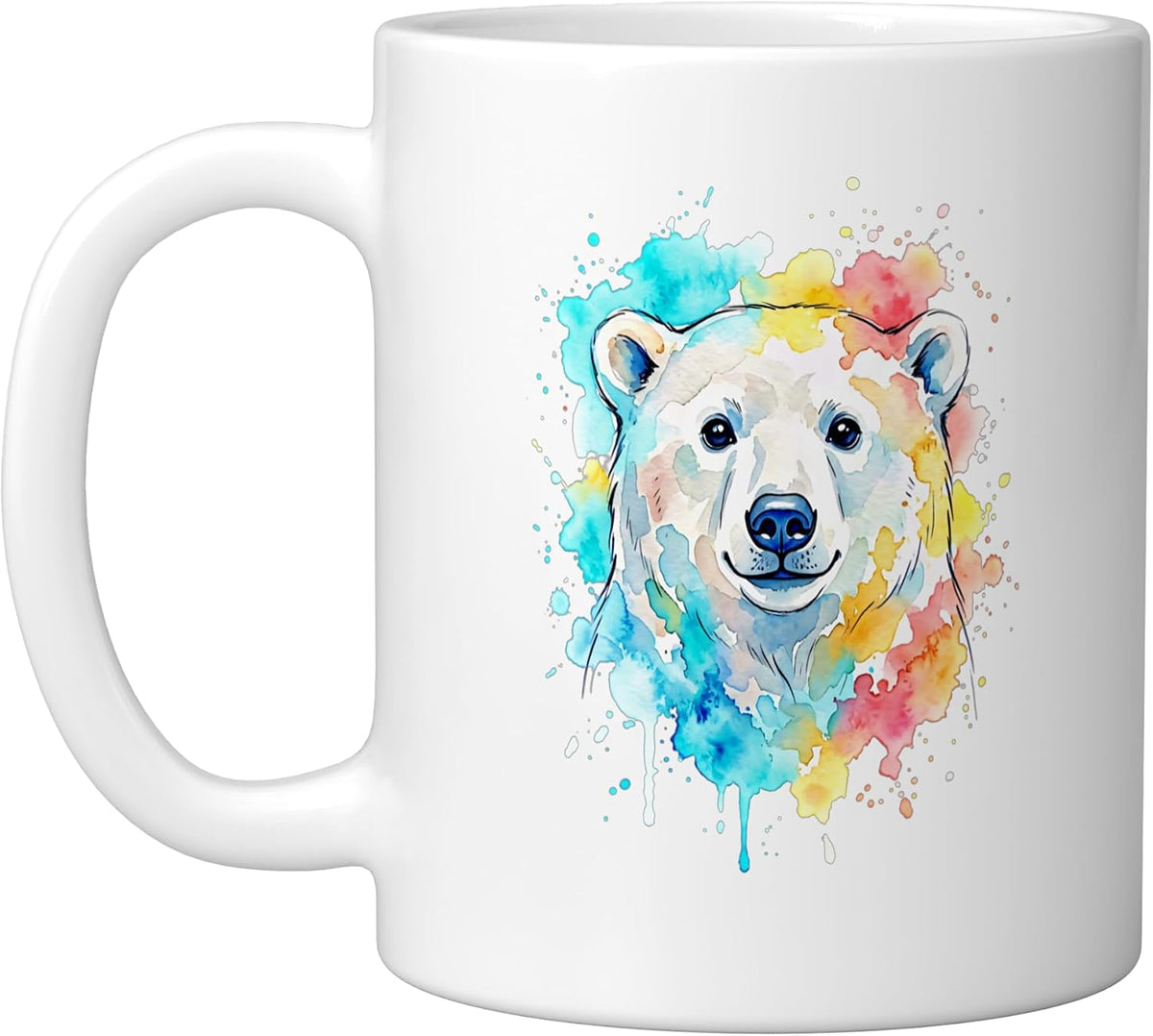 Cute Watercolor Polar Bear Colorful Splatter Art Ceramic Mug