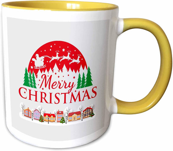 Merry Christmas Santa Sleigh Reindeer Village Ceramic Mug