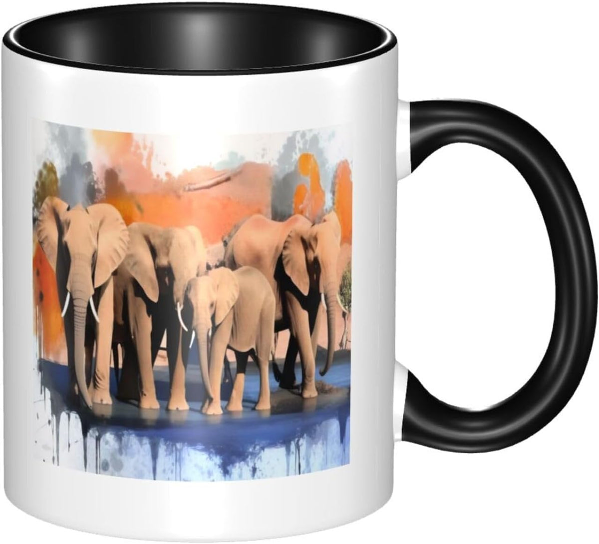 Stylish Elephants Art Printed, Colorful Inside Coffee Ceramic Mug