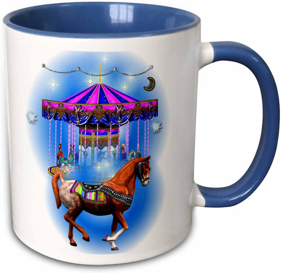 Pretty Decorated Horse & Blue Carousel Art Ceramic Mug
