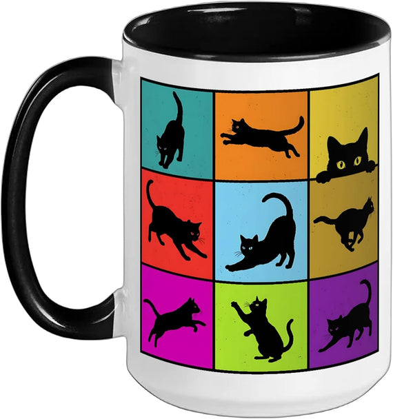 Colorful Black Cats Silhouette Pop Art Ceramic Mug
