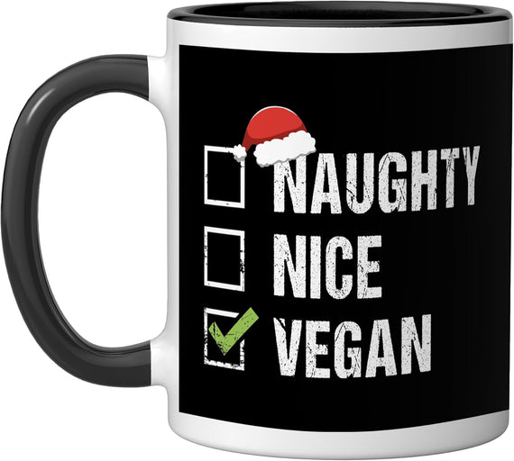 Naughty Nice Vegan Santa Christmas Ceramic Mug