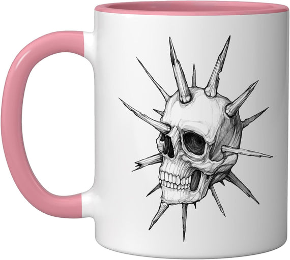 Punk Rocker Skull Blackwork Tattoo Flash Ceramic Mug