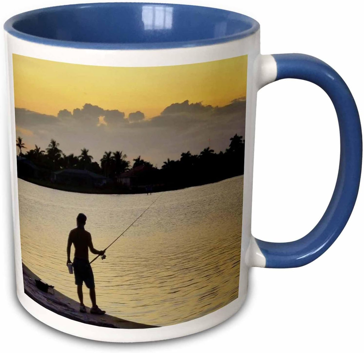 Gray Yellow Black Fishing Sunset Ceramic Mug