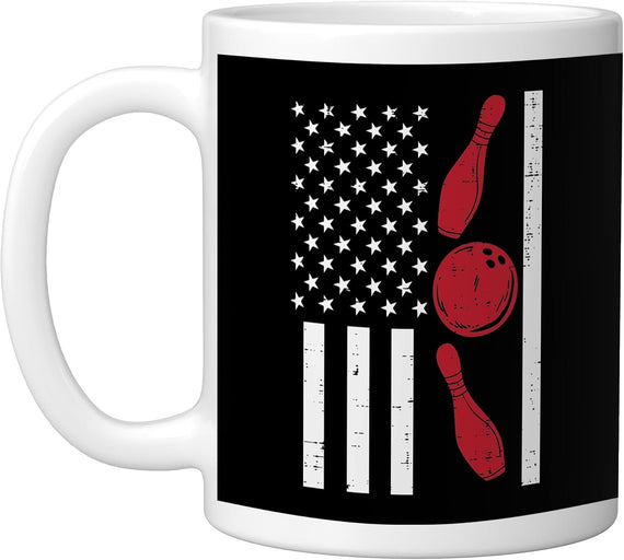 American Flag Bowling Sports Bowler Women Kids Men Toddler Ceramic Mug