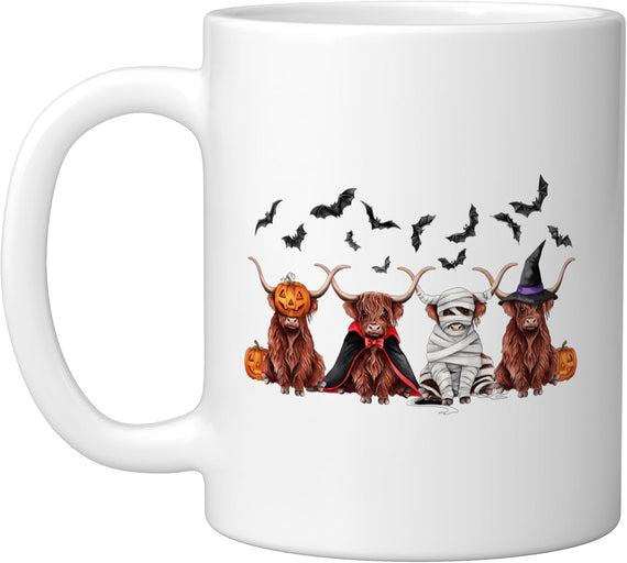 Halloween Highland Cow Pumpkin Spooky Season Costume Ceramic Mug