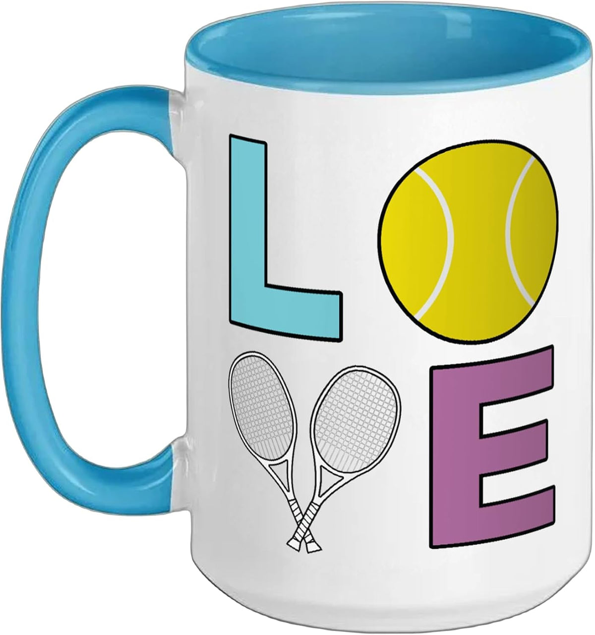 Tennis Love Colorful Racquets Ball Sport Ceramic Mug