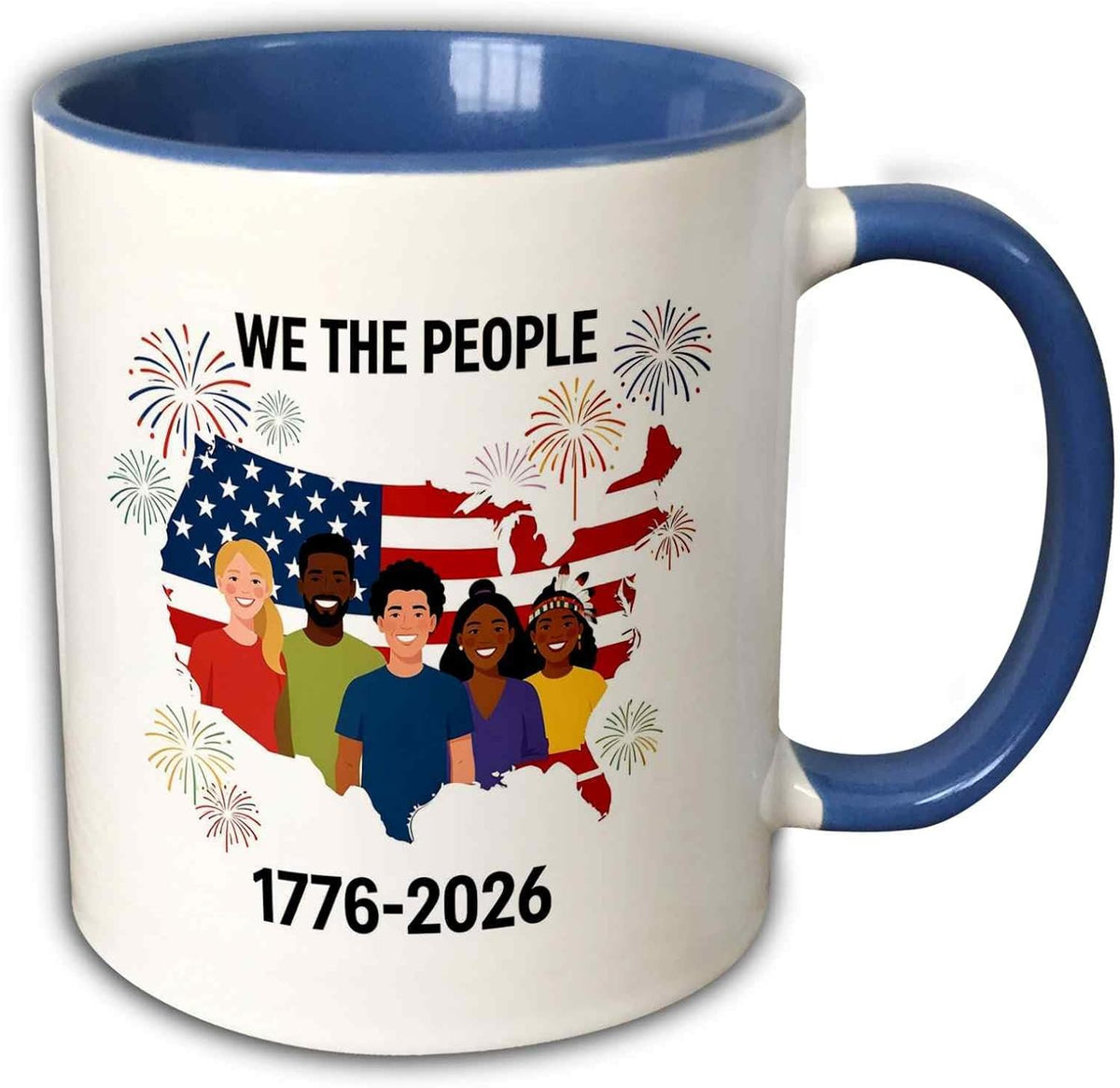 We People Text, Usa Map, Fireworks. 1776-2026 Ceramic Mug