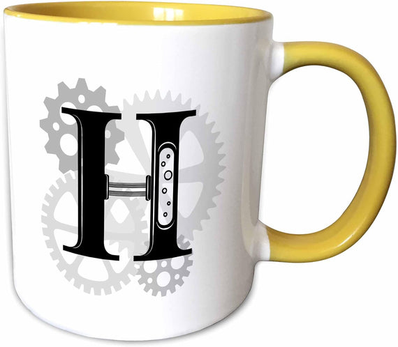 Grey Cogs, Gears. Mechanics Letter H Ceramic Mug