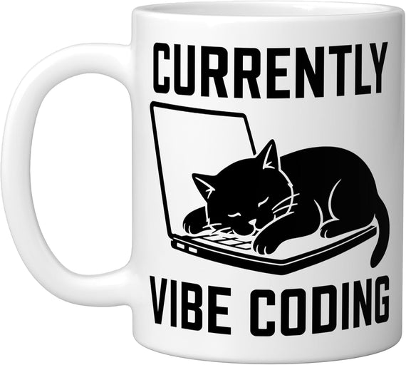 Currently Vibe Coding Funny Programmer Cat Ceramic Mug